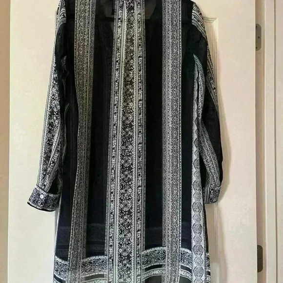 INC International Concepts Black Vertical Stripes Sheer Tunic women’s medium - Picture 9 of 12